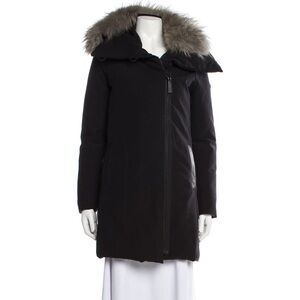 Derek Lam 10 Crosby Black Puffer Parka Coat w/ Grey Real Fox Fur Collar